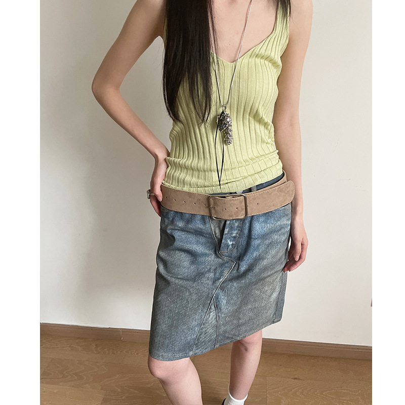 Korea stiilis lihtne retro lai vöö naiste 2025. aasta uue saabumise kleit teksariidest püksid vöökohaga tipptasemel moeaksessuaarid