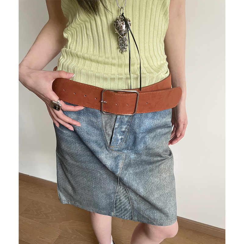 Korea stiilis lihtne retro lai vöö naiste 2025. aasta uue saabumise kleit teksariidest püksid vöökohaga tipptasemel moeaksessuaarid