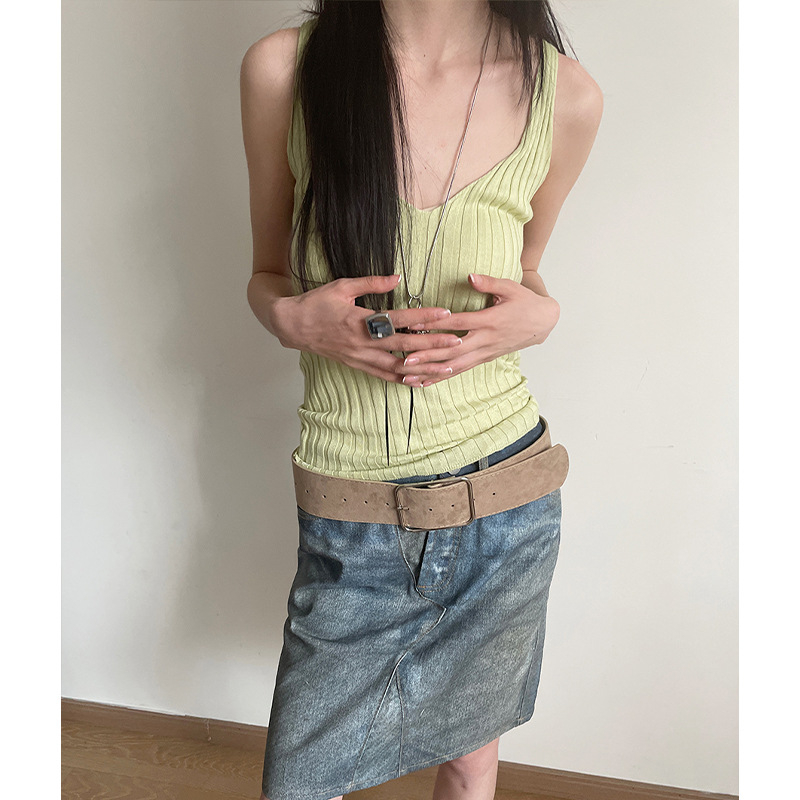 Korea stiilis lihtne retro lai vöö naiste 2025. aasta uue saabumise kleit teksariidest püksid vöökohaga tipptasemel moeaksessuaarid