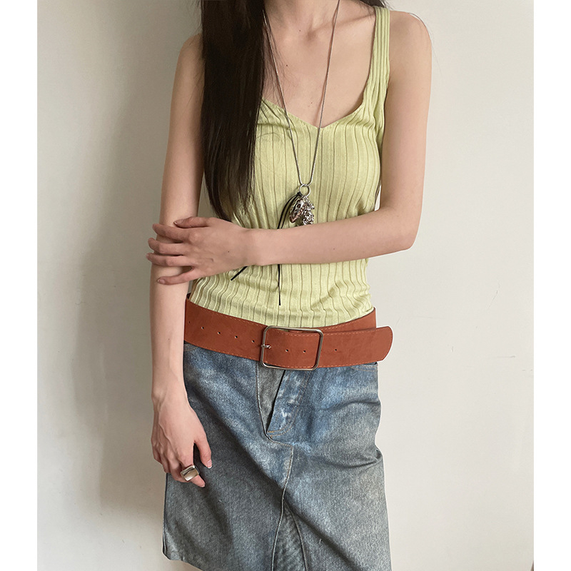 Korea stiilis lihtne retro lai vöö naiste 2025. aasta uue saabumise kleit teksariidest püksid vöökohaga tipptasemel moeaksessuaarid