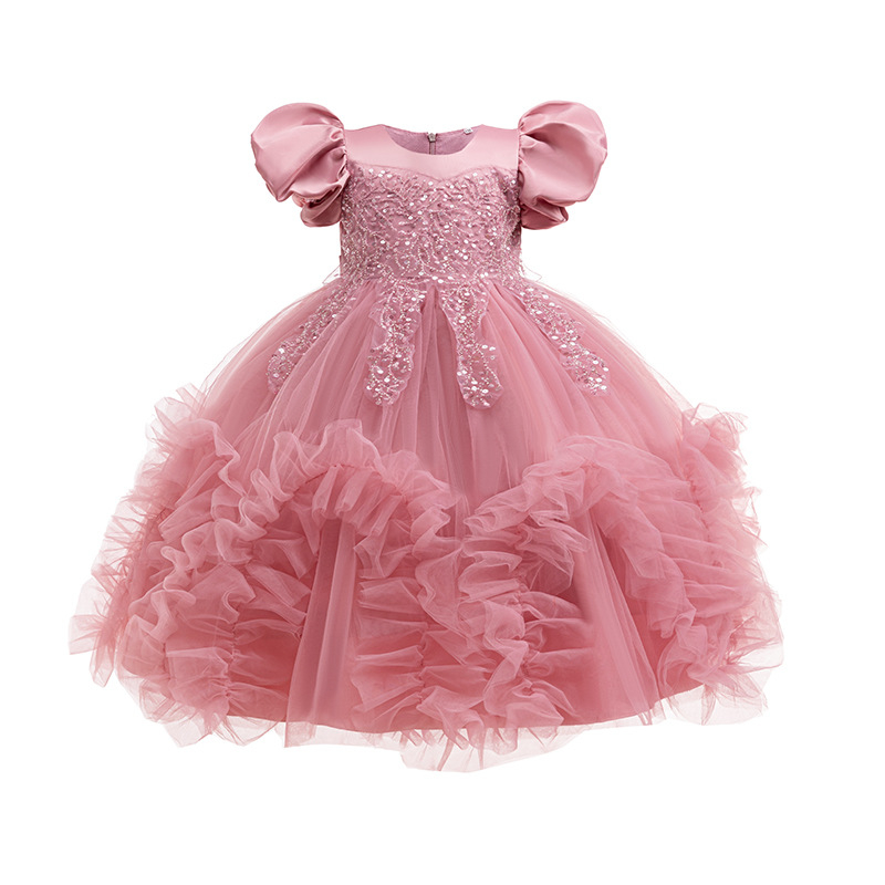 Djevojačka haljina princeze za izvedbu, mrežasta tutu suknja s ručno sjeckanim perlicama, haljina s rukavima od gljiva, kostim za ples domaćina za rođendan