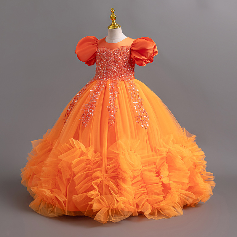Djevojačka haljina princeze za izvedbu, mrežasta tutu suknja s ručno sjeckanim perlicama, haljina s rukavima od gljiva, kostim za ples domaćina za rođendan