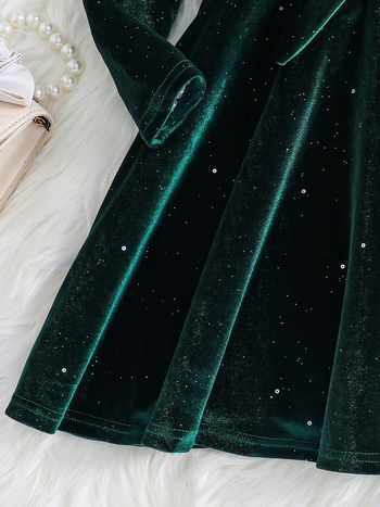 Φθινοπωρινό και Χειμερινό Στυλ για Κορίτσια, Ρετρό Φόρεμα Γενεθλίων με V Λαιμόκοψη, Μακρυμάνικο, Καθαρό Χρώμα, Πούλιες και Ζώνη