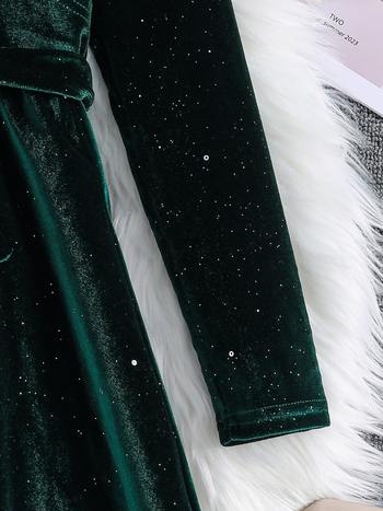 Φθινοπωρινό και Χειμερινό Στυλ για Κορίτσια, Ρετρό Φόρεμα Γενεθλίων με V Λαιμόκοψη, Μακρυμάνικο, Καθαρό Χρώμα, Πούλιες και Ζώνη