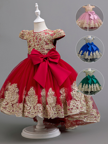 Haljina princeze za djevojčice preko granice, izvezena s mašnom u Phnom Penhu, za posebne blagdanske događaje, vintage haljina za Noć vještica