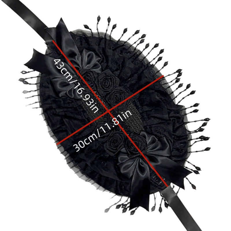 Originaalne Lolita käsitsi valmistatud gooti tumeda lese müts mustast pärlist tutiga pitsist musta roosi sulgedega fotorekvisiidid