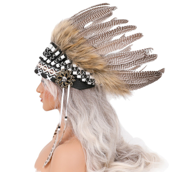 Καπέλο Ινδιάνου Φυλετού για την Ημέρα των Ευχαριστιών για το Halloween με Φυσικό Φτερό για το Κόκκινο, Χριστουγεννιάτικη Κορδέλα για τα Μαλλιά των Ευχαριστιών. Διαθέσιμη σε Πολλαπλά Χρώματα.