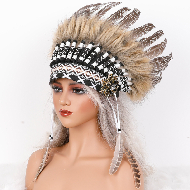 Tänupühade indiaani hõimupealiku müts, halloweeni naturaalsetest sulgedest peakate, jõulupeapael, saadaval mitmes värvitoonis