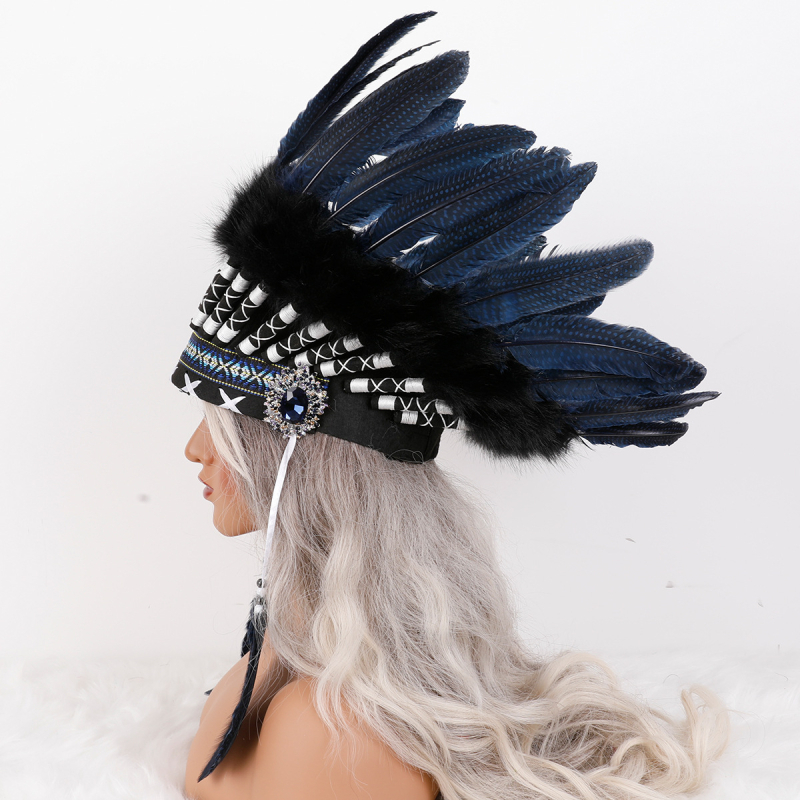 Tänupühade indiaani hõimupealiku müts, halloweeni naturaalsetest sulgedest peakate, jõulupeapael, saadaval mitmes värvitoonis