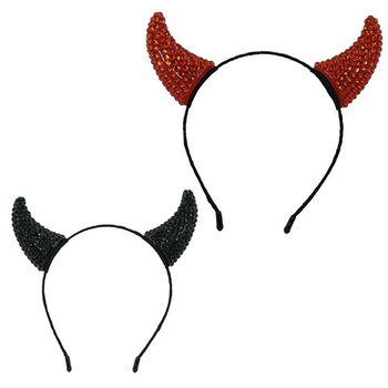 Черна лента за глава с рог на дявола, празничен бал, обличане, шапка, щипка за коса, лента с рог, аксесоари за коса с диамант и рог, червена