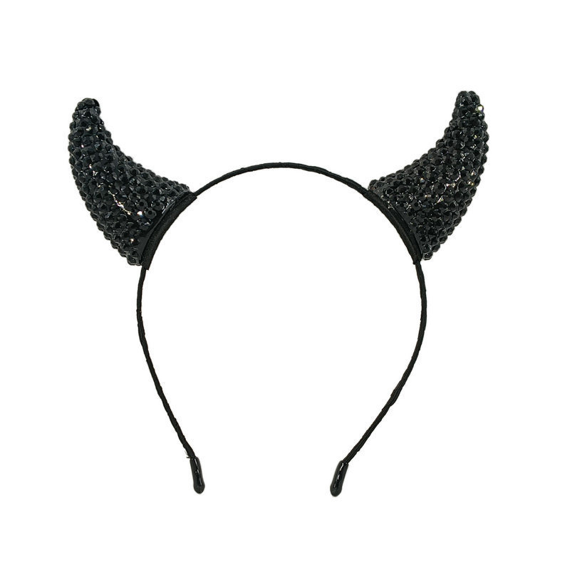 Черна лента за глава с рог на дявола, празничен бал, обличане, шапка, щипка за коса, лента с рог, аксесоари за коса с диамант и рог, червена