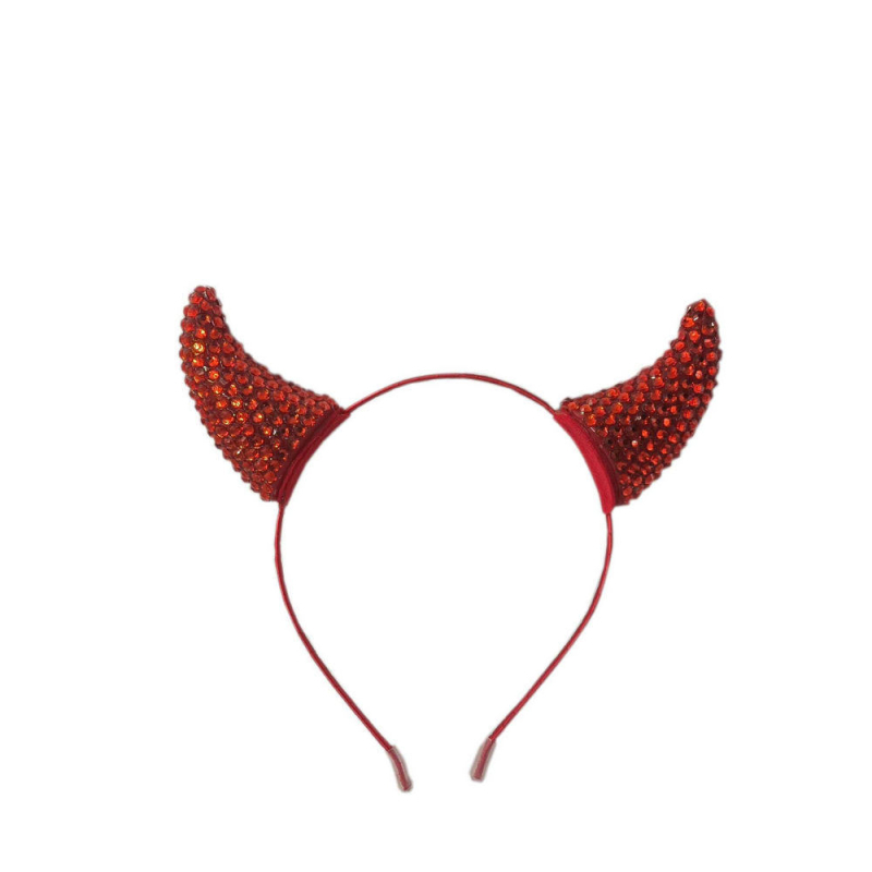 Черна лента за глава с рог на дявола, празничен бал, обличане, шапка, щипка за коса, лента с рог, аксесоари за коса с диамант и рог, червена