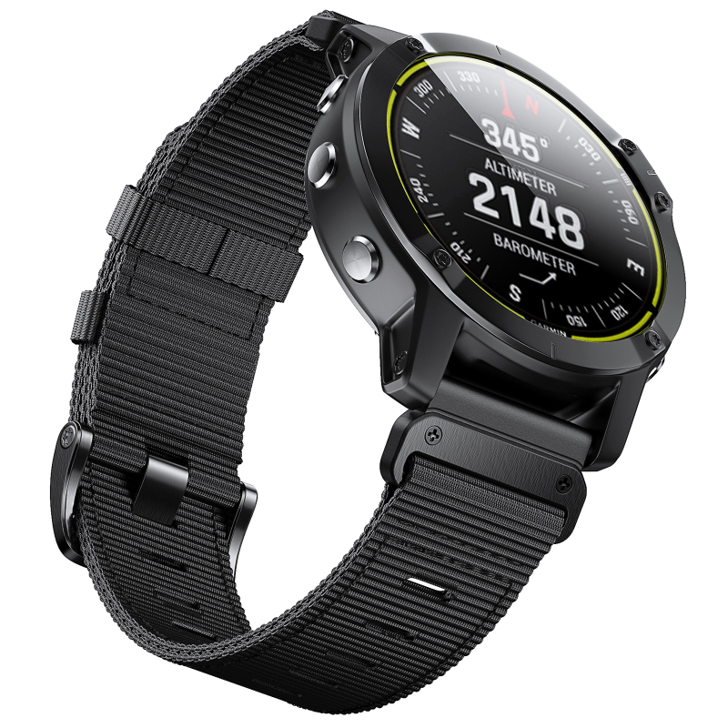 Sobib Garmin FeniX7X/6X PRO/935/3HR kelladele. Nailonist kiirkinnitusega 22/26 mm kootud kellarihm.