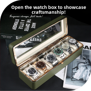 Laikrodžių dėžutė Nauja aparatūros krašto šešiaženklė laikrodžių laikymo dėžutė Aukštos klasės laikrodžių kolekcijos dėžutė Namų laikrodžių demonstravimo dėžutė