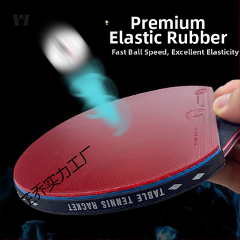 Raudona ir juoda anglies pluošto „King“ sunkia stalo teniso raketė, varžyboms, profesionali, labai elastinga, trumpa, tiesi raketė, dvylikos žvaigždučių stalo teniso raketė.