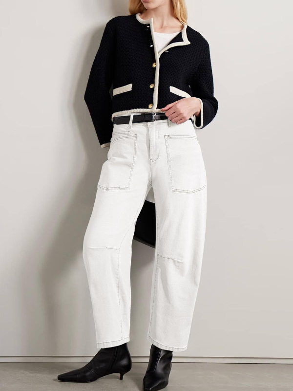 Άμεσες πωλήσεις εργοστασίων σε ευρωπαϊκά και αμερικανικά ρετρό αποδομημένα ρούχα εργασίας με τσέπη και πλυμένα καμπυλωτά τζιν υψηλής μέσης για γυναίκες