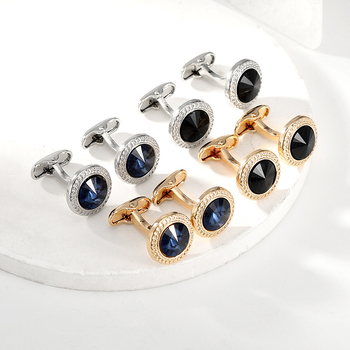 Μανικετόκουμπα Ανδρικά, Υψηλής Ποιότητας, από Λαμπερή Πέτρα, Μοντέρνα, Απλά και Κουλ Μαύρα Στρογγυλά Μανικετόκουμπα Πουκαμίσου Χονδρική