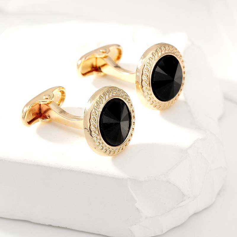 Meeste mansetinööbid, kvaliteetne, särava kiviga, moodne, lihtne ja lahe musta ümmarguse särgiga mansetinööbid hulgimüügist