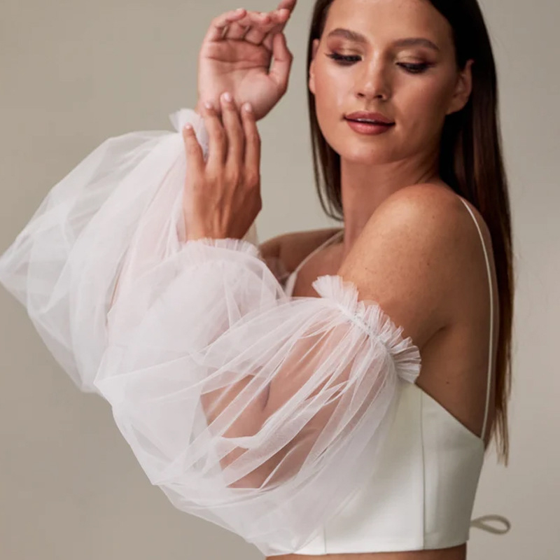 Външнотърговска рокля с горен ръкав от перлена мрежа, булчински фенер, аксесоари за ръкави сватбена рокля, декорация на горен ръкав