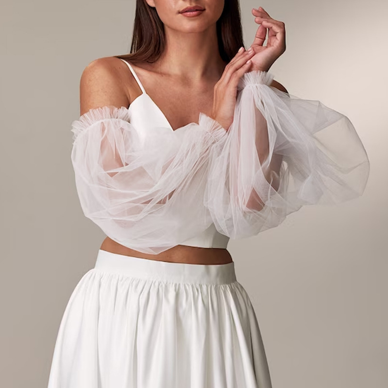 Външнотърговска рокля с горен ръкав от перлена мрежа, булчински фенер, аксесоари за ръкави сватбена рокля, декорация на горен ръкав