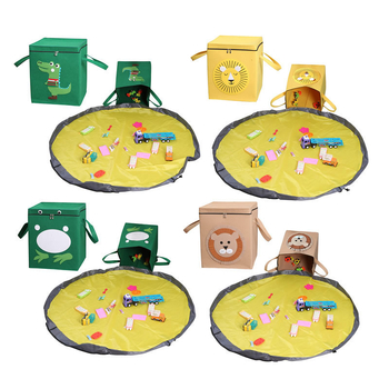 Naujas kvadratinis audinio daiktadėžė su dangteliu, užtrauktuku, sulankstoma daiktadėžė su vaikams skirtu vandeniui atspariu žaidimų kilimėliu 1498