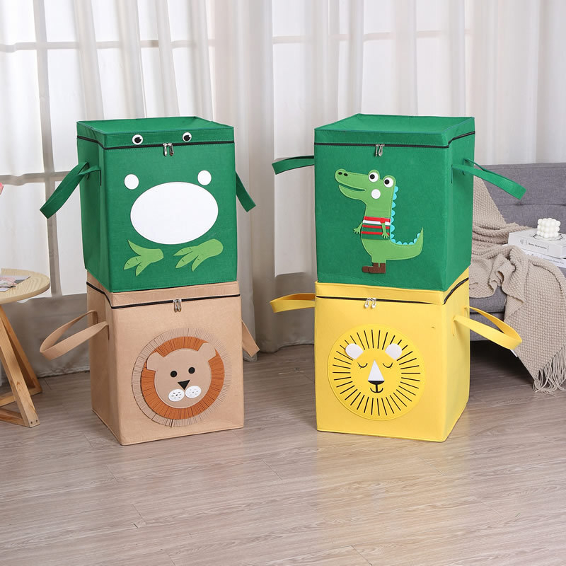 Naujas kvadratinis audinio daiktadėžė su dangteliu, užtrauktuku, sulankstoma daiktadėžė su vaikams skirtu vandeniui atspariu žaidimų kilimėliu 1498