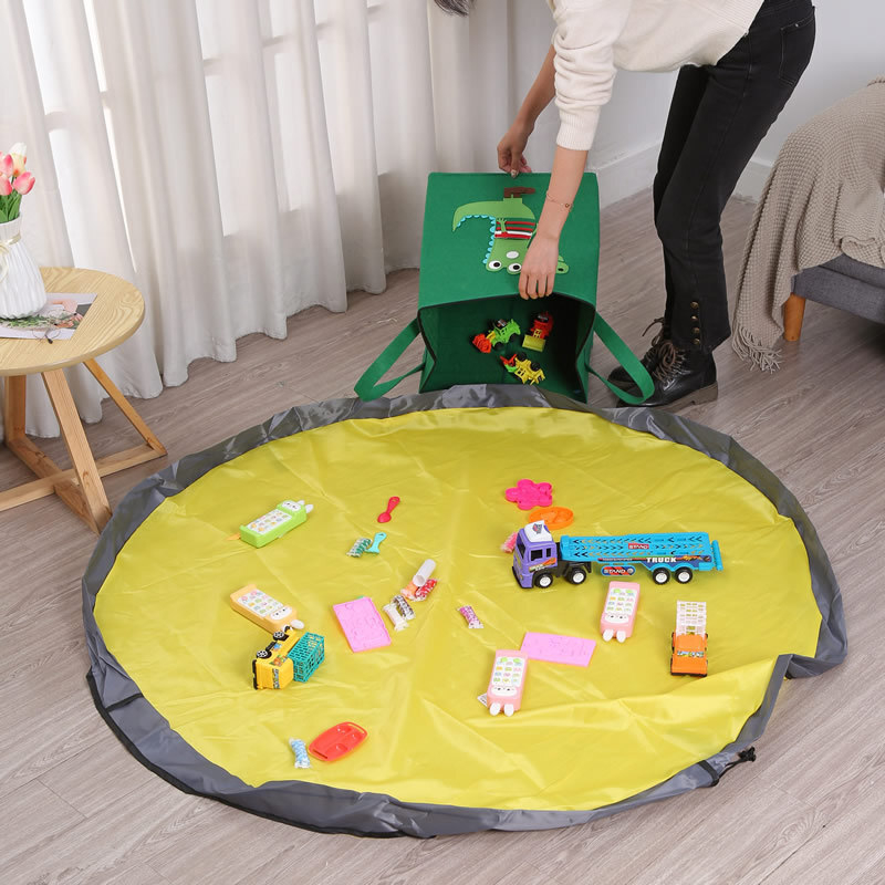 Naujas kvadratinis audinio daiktadėžė su dangteliu, užtrauktuku, sulankstoma daiktadėžė su vaikams skirtu vandeniui atspariu žaidimų kilimėliu 1498