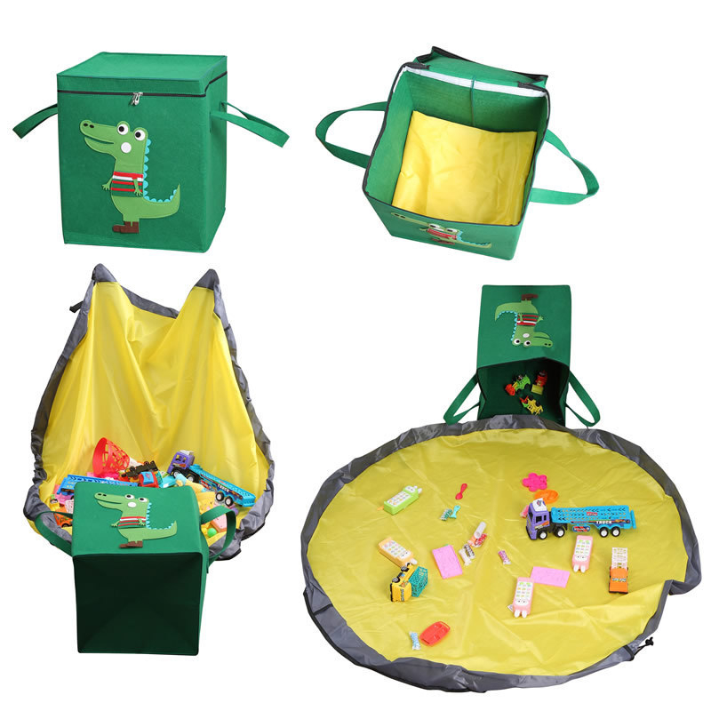 Naujas kvadratinis audinio daiktadėžė su dangteliu, užtrauktuku, sulankstoma daiktadėžė su vaikams skirtu vandeniui atspariu žaidimų kilimėliu 1498