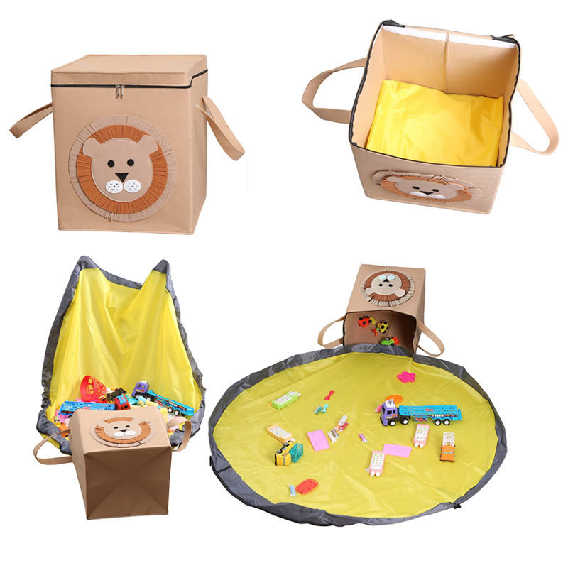 Naujas kvadratinis audinio daiktadėžė su dangteliu, užtrauktuku, sulankstoma daiktadėžė su vaikams skirtu vandeniui atspariu žaidimų kilimėliu 1498