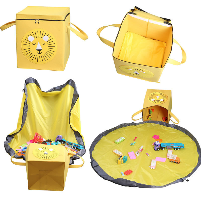 Naujas kvadratinis audinio daiktadėžė su dangteliu, užtrauktuku, sulankstoma daiktadėžė su vaikams skirtu vandeniui atspariu žaidimų kilimėliu 1498