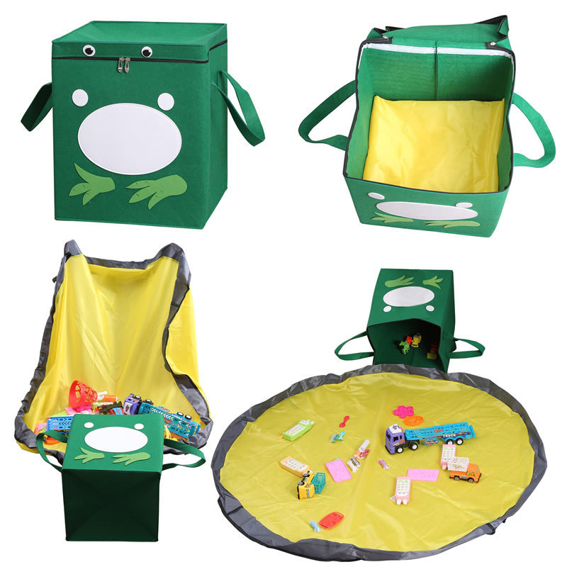 Naujas kvadratinis audinio daiktadėžė su dangteliu, užtrauktuku, sulankstoma daiktadėžė su vaikams skirtu vandeniui atspariu žaidimų kilimėliu 1498