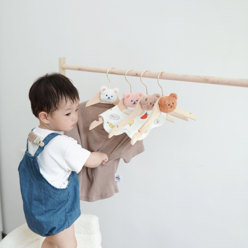 Ins Nordic Style Νέα Κινούμενα Σχέδια Αρκούδα Παιδική Κρεμάστρα από Μασίφ Ξύλο, Ράφι Στεγνωτηρίου για Μωρά, Ράφι Αποθήκευσης, Αντιολισθητικός Μεταλλικός Γάντζος