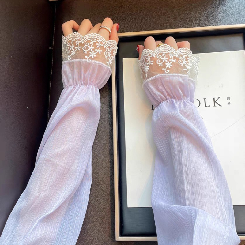 2024 m. naujos nėrinių siuvinėtos apsaugos nuo saulės priemonės su ledo rankovėmis, moteriškos vasarinės vairavimo pirštinės, jojimo skėtis nuo saulės, laisvos rankų apsaugos nuo rankovių