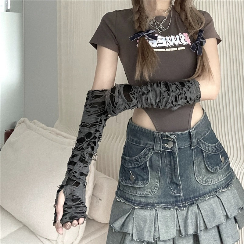 Mănuși personalizate pentru cupluri, stil Harajuku, stil punk, alb, gaură albă, cerșetor, cu protecție solară, Spice Girls, subcultura Y2K, în stoc