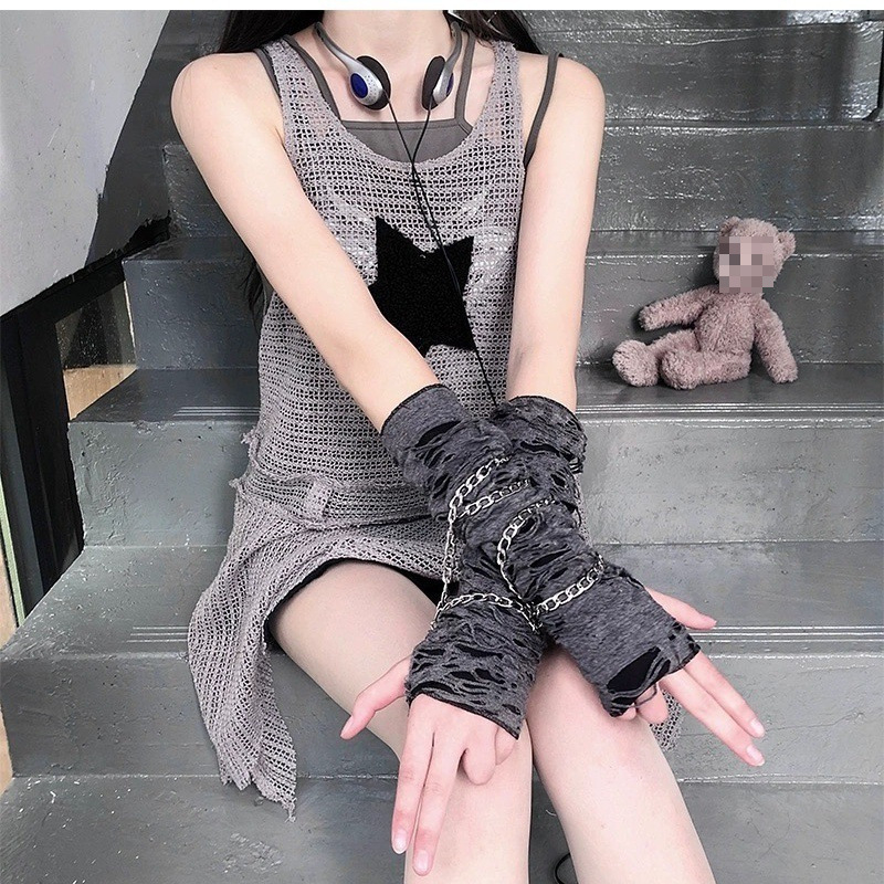 Punk White Hole Beggar päikesekreemiga varrukas Spice Girls Y2K subkultuuri harajuku stiilis isikupärastatud paarikindad laos