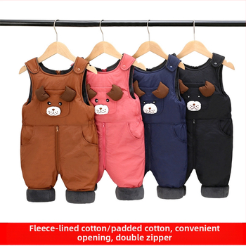 Sügis-talvine laste fliisvoodriga kombinesoon avatud jalgevahega puuvillaste pükstega, multifilmiteemaline imikutele mõeldud paksendatud soe kombinesoon täispuuvillast