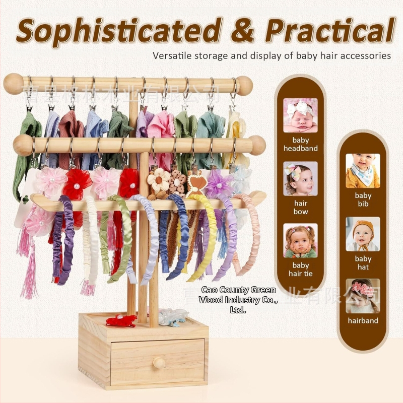 Puidust laste juuksepaelte hoiuriiul hoiukarbiga, beebiehete riiul, juuksepaelte ja peavõrudega vitriin, toodete vitriin
