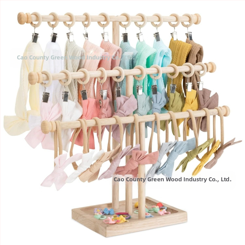 Puidust laste juuksepaelte hoiuriiul hoiukarbiga, beebiehete riiul, juuksepaelte ja peavõrudega vitriin, toodete vitriin