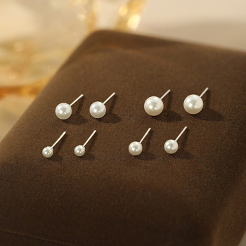 Po S999 ezüst egyszerű shijia gyöngy fülbevaló női könnyű luxus francia elegáns kiváló minőségű, több méretű haj fülbevalók