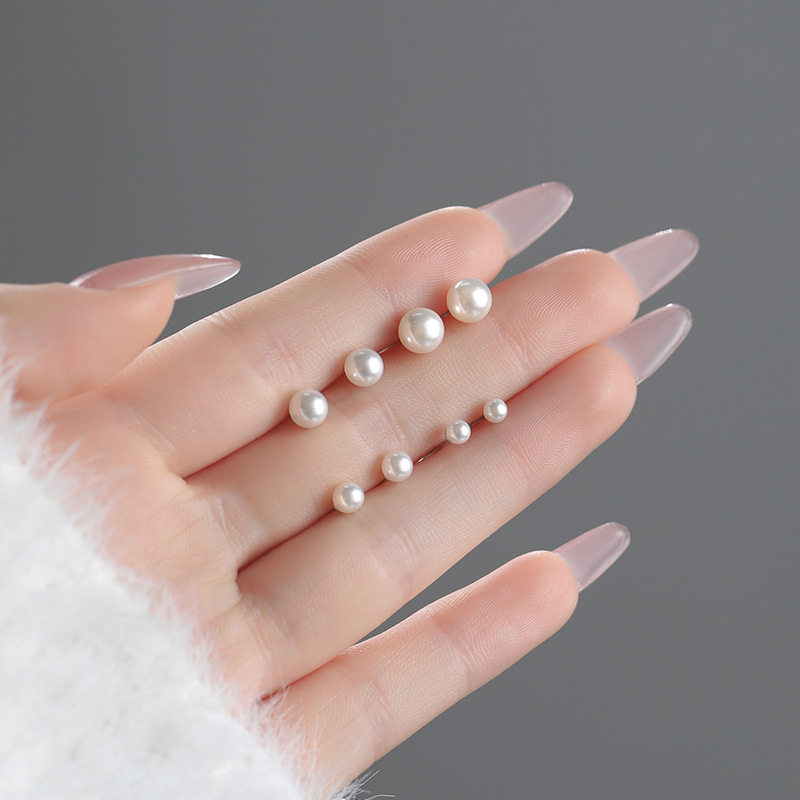 Po S999 ezüst egyszerű shijia gyöngy fülbevaló női könnyű luxus francia elegáns kiváló minőségű, több méretű haj fülbevalók