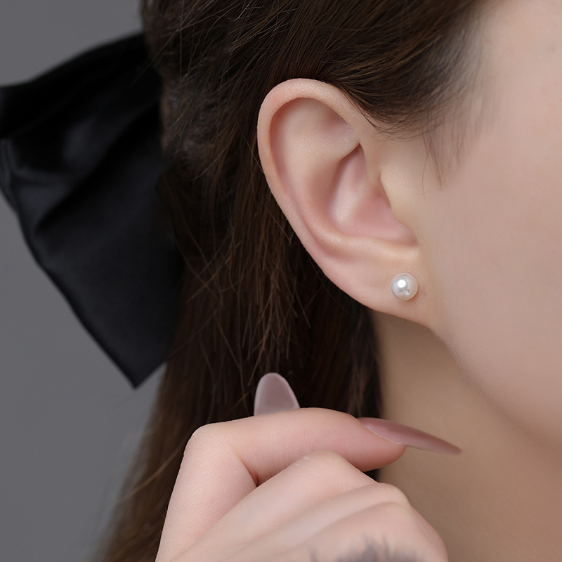 Po S999 ezüst egyszerű shijia gyöngy fülbevaló női könnyű luxus francia elegáns kiváló minőségű, több méretű haj fülbevalók