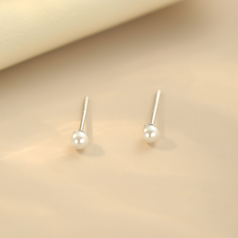 Po S999 ezüst egyszerű shijia gyöngy fülbevaló női könnyű luxus francia elegáns kiváló minőségű, több méretű haj fülbevalók