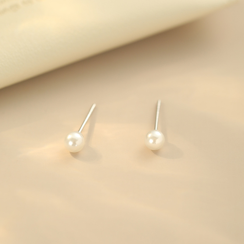 Po S999 ezüst egyszerű shijia gyöngy fülbevaló női könnyű luxus francia elegáns kiváló minőségű, több méretű haj fülbevalók