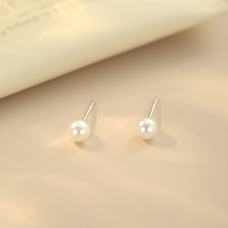 Po S999 ezüst egyszerű shijia gyöngy fülbevaló női könnyű luxus francia elegáns kiváló minőségű, több méretű haj fülbevalók