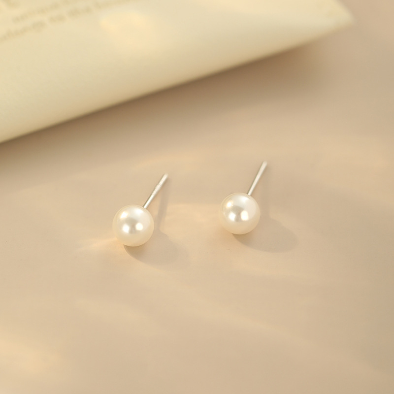 Po S999 ezüst egyszerű shijia gyöngy fülbevaló női könnyű luxus francia elegáns kiváló minőségű, több méretű haj fülbevalók