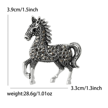 Piiriülene Euroopa ja Ameerika moodne teemantidega kaetud retro hobuse-loomakujuline pross Lihtne ja elegantne loominguline rõivaaksessuaar Mitmekülgne nööpnõel