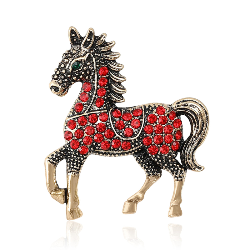 Piiriülene Euroopa ja Ameerika moodne teemantidega kaetud retro hobuse-loomakujuline pross Lihtne ja elegantne loominguline rõivaaksessuaar Mitmekülgne nööpnõel
