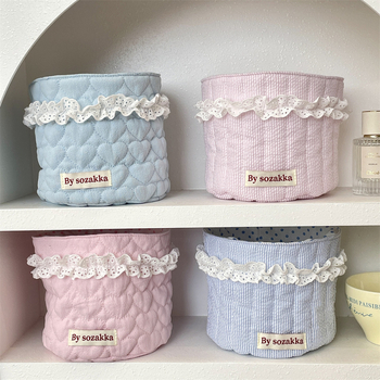 5181 Korea tepitud tüdrukute riidest hoiukorv lauale hoiukorv silindriline lisandite hoiukorv suupistete hoiukorv