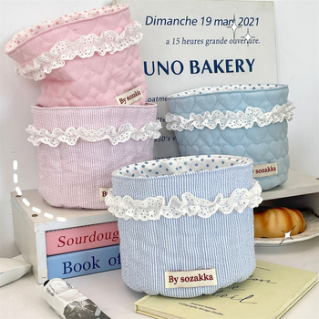 5181 Korea tepitud tüdrukute riidest hoiukorv lauale hoiukorv silindriline lisandite hoiukorv suupistete hoiukorv