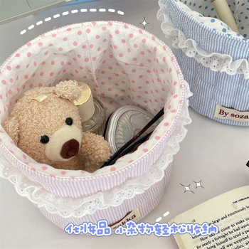5181 Korea tepitud tüdrukute riidest hoiukorv lauale hoiukorv silindriline lisandite hoiukorv suupistete hoiukorv